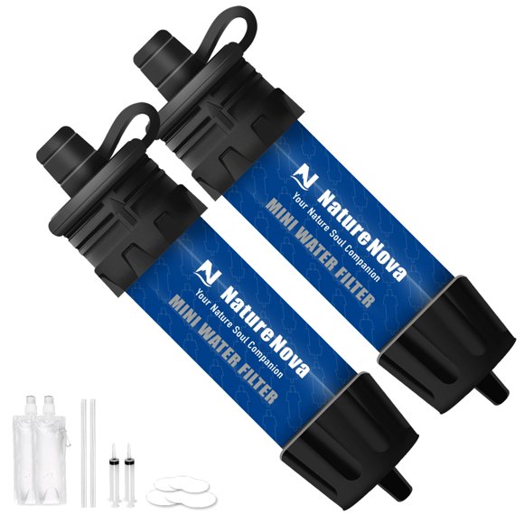 Filtro de agua NatureNova Mini portátil para senderismo y acampada, paquete de 2