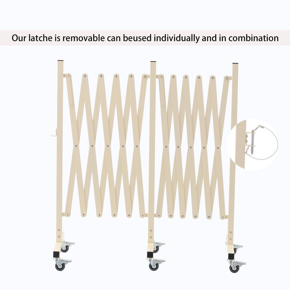 Easily Assembled Expandable Metal Barricade, 16 FT, Milkyellow, Folding Security Gate Safety Barrier with Casters, Flexible Mobile Barrier Gate