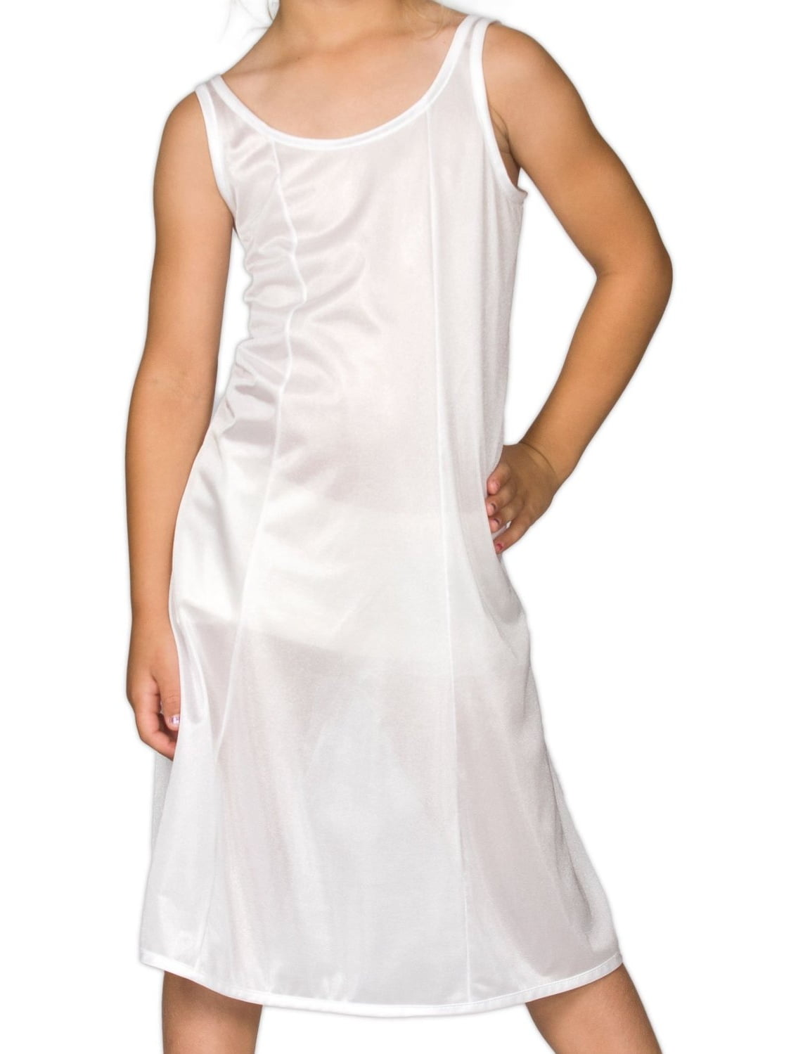 Christening Day Girls White Sleek Nylon Slip Tea & Knee Length