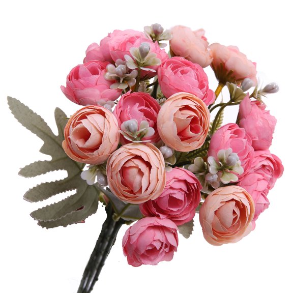 Vbruky Artificial Flowers, Silk Faux Flowers, Pink Camellia Bouquet with Stems and Leaves for Vase, Fake Flower Bundle for Wedding Home Party Decoration