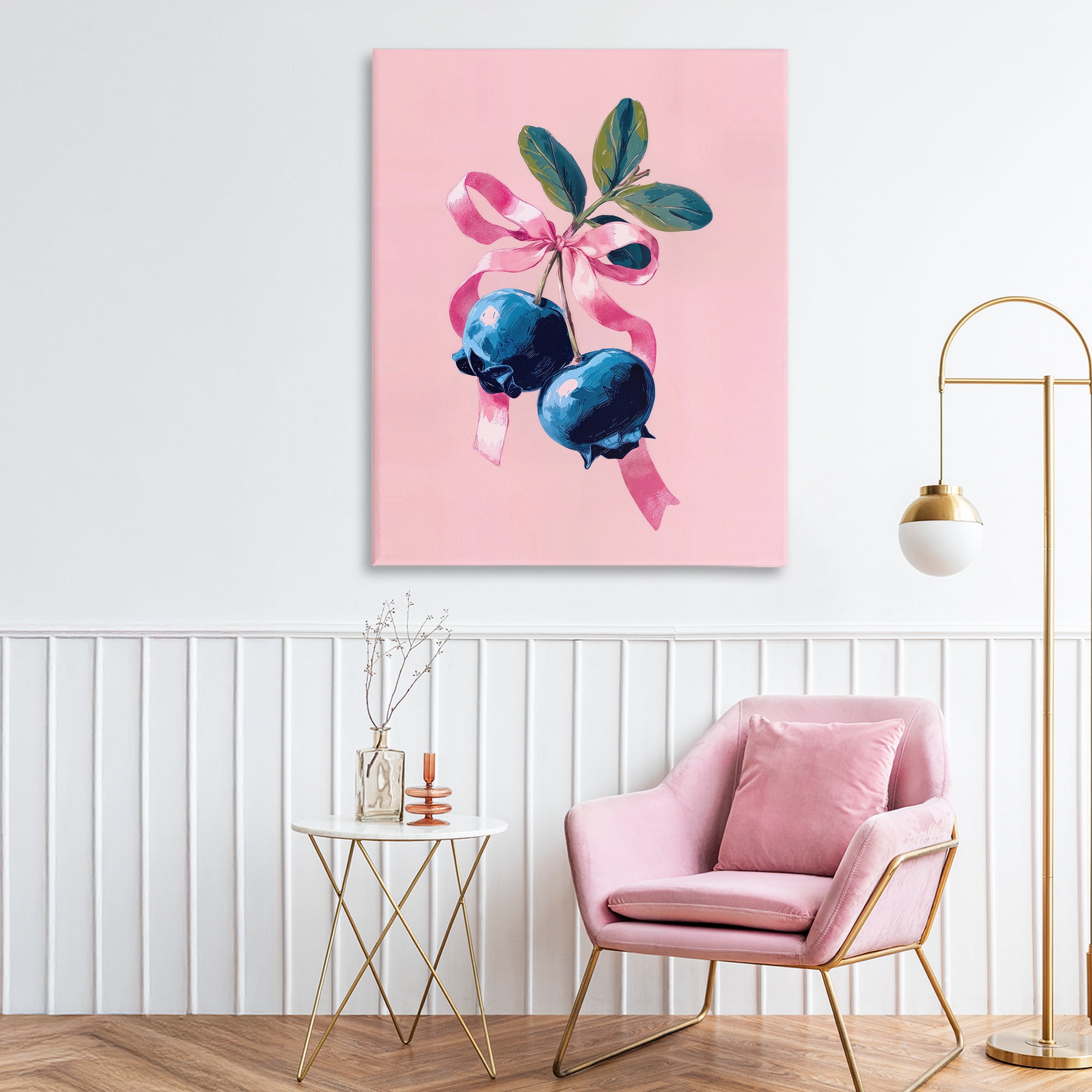 Stupell Industries Blueberry Branch with Pink Bow Canvas Wall Art, design by Imagine It Images
