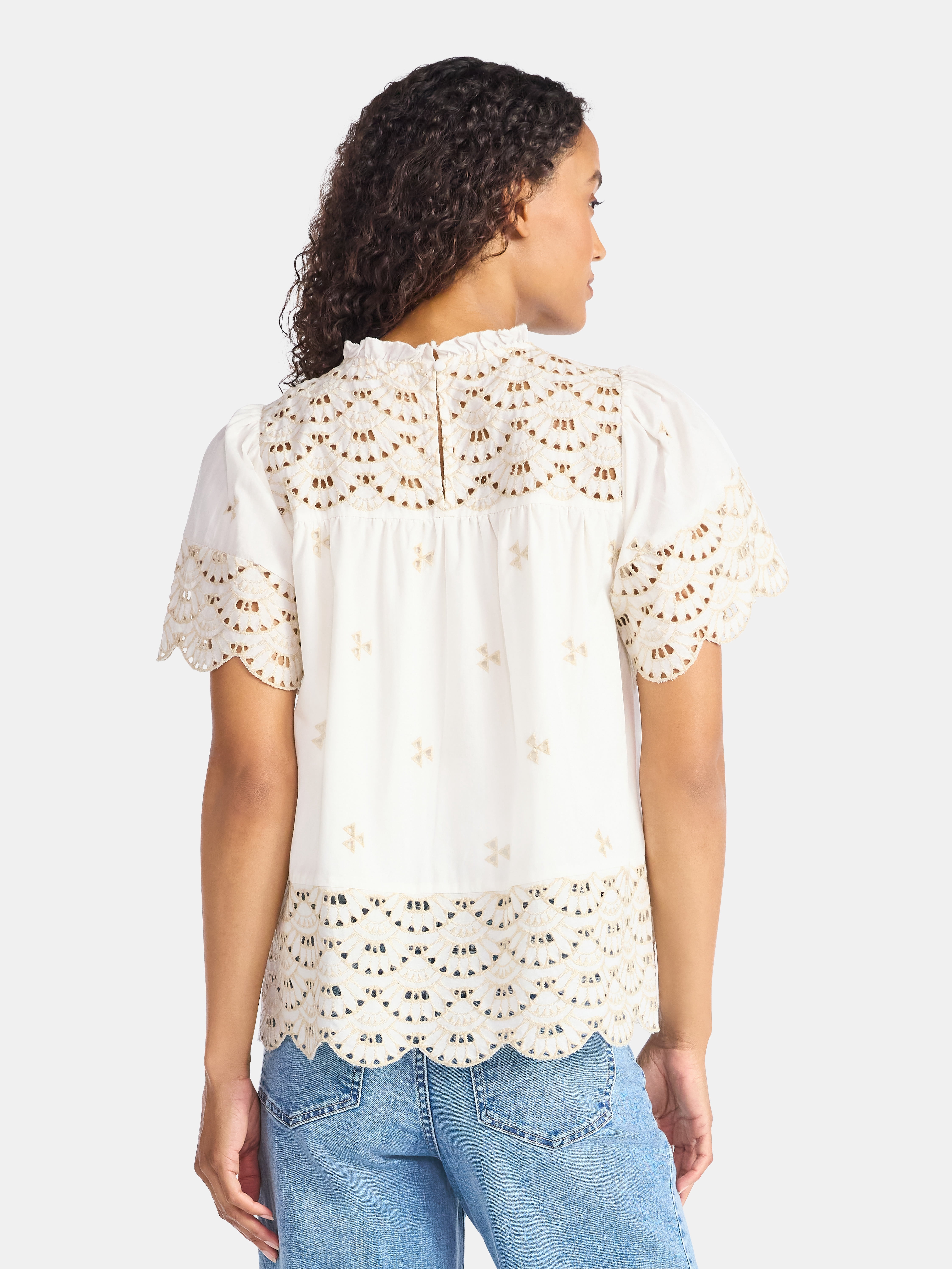 Time and Tru Women's Cotton Eyelet Top with Short Sleeves, Sizes XS-XXXL
