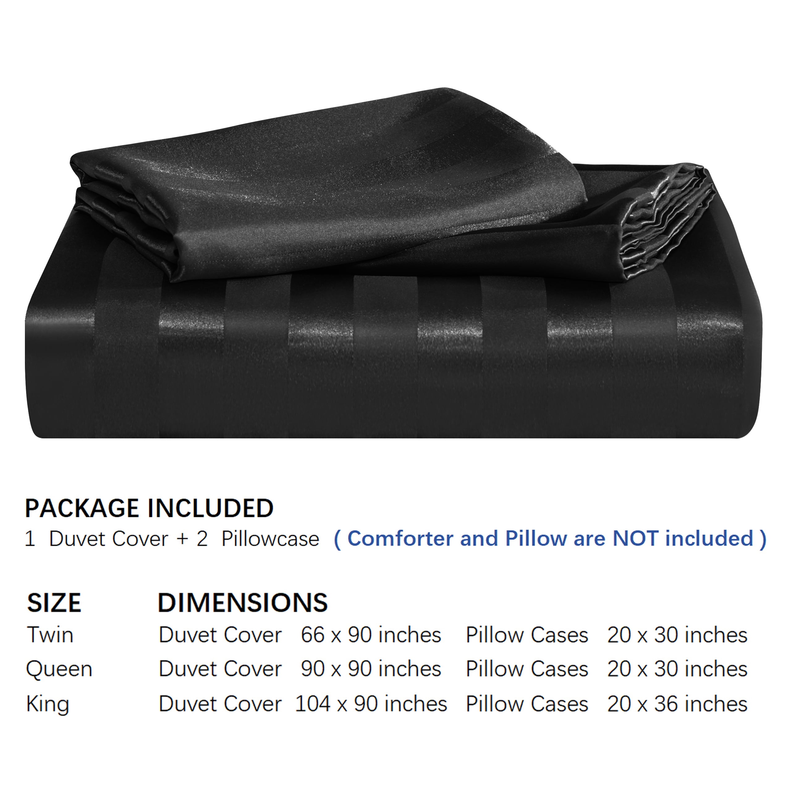 3 Pieces Silky Smooth Stripe Satin Duvet Cover Set, Luxury Duvet Cover Bedding Set, 1 Duvet Cover + 2 Pillow Cases (No Comforter), Twin, Black