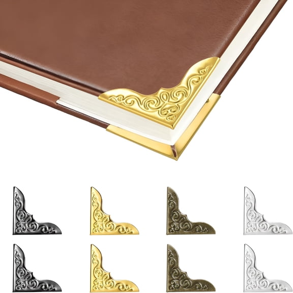 XIBUFE 100pcs Metal Book Corner Protectors,4 Assorted Colors Photo Corners Protector for Picture Vintage Photo Covers Decorative Paperbacks Scrapbooking Journal Book Edge Guard Accessories
