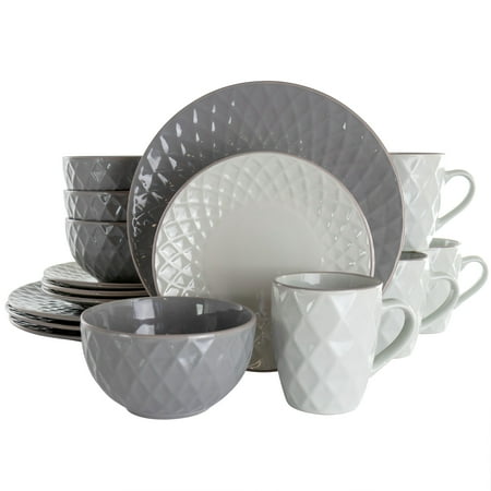 

Tahitian Diamond 16 Piece Stoneware Dinnerware Set in Slate and Pearl