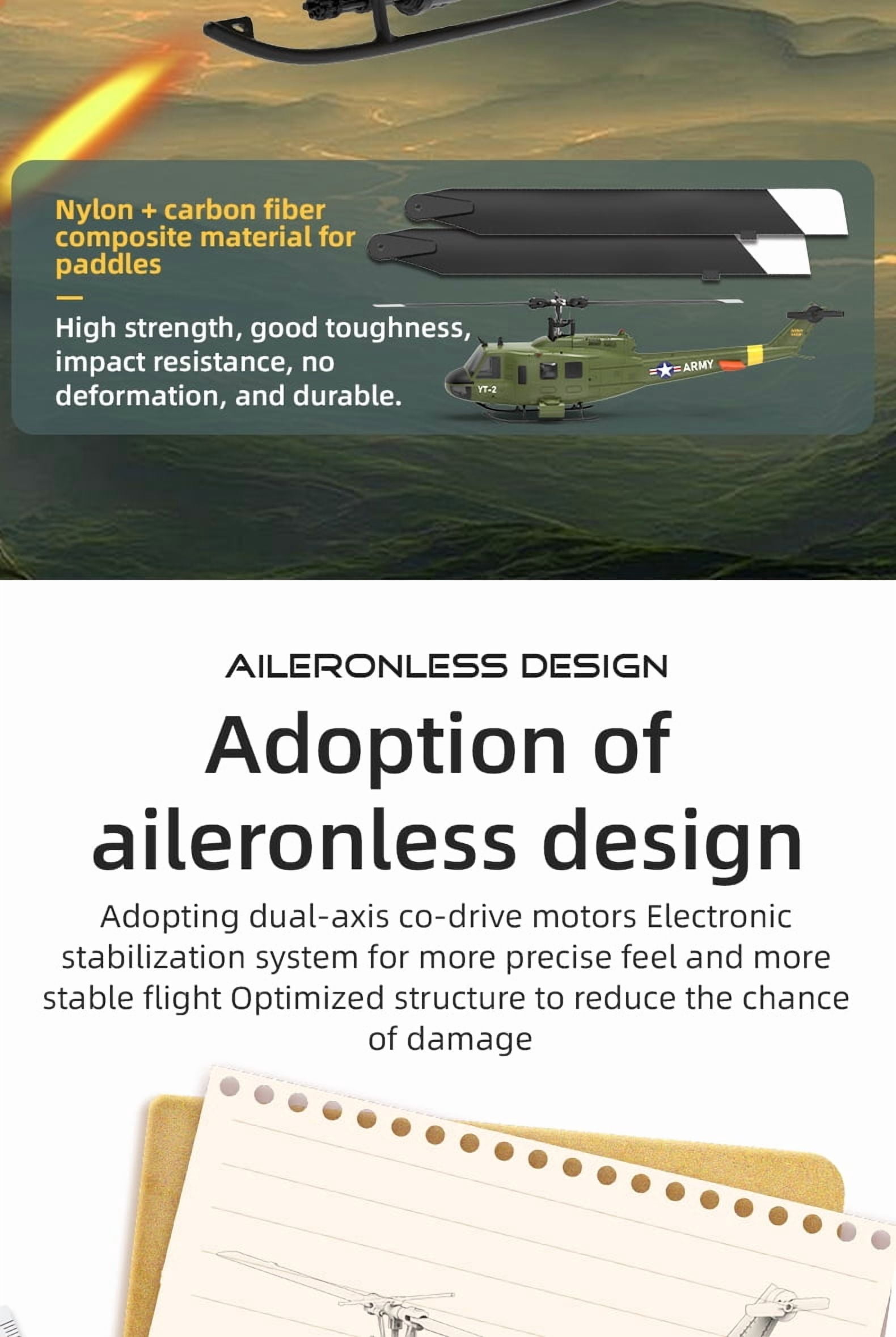 YUXIANG F07 UH-1 Huey 6CH RC Helicopter, 1:34 Scale Brushless Flybarless Helicopter with Optical Flow & Altitude Hold, 2.4GHz Military Aircraft Model Gift for Adults (RTF Version)