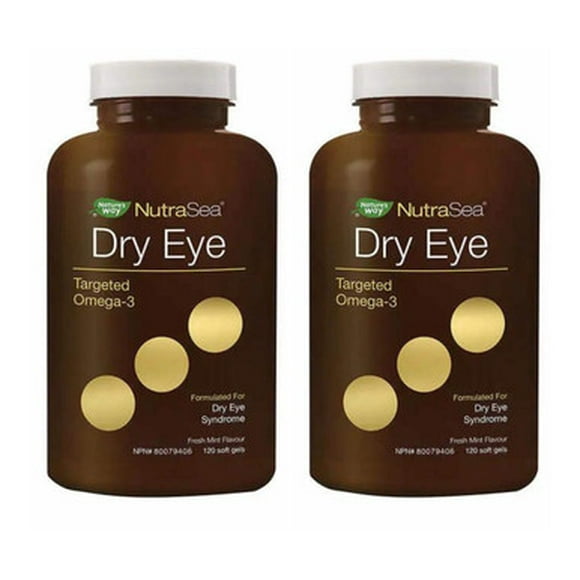 NutraSea Yeux Secs Oméga-3 Ciblé - Lot de 2 (120 Capsules Molles Chacune) Saveur Menthe Fraîche