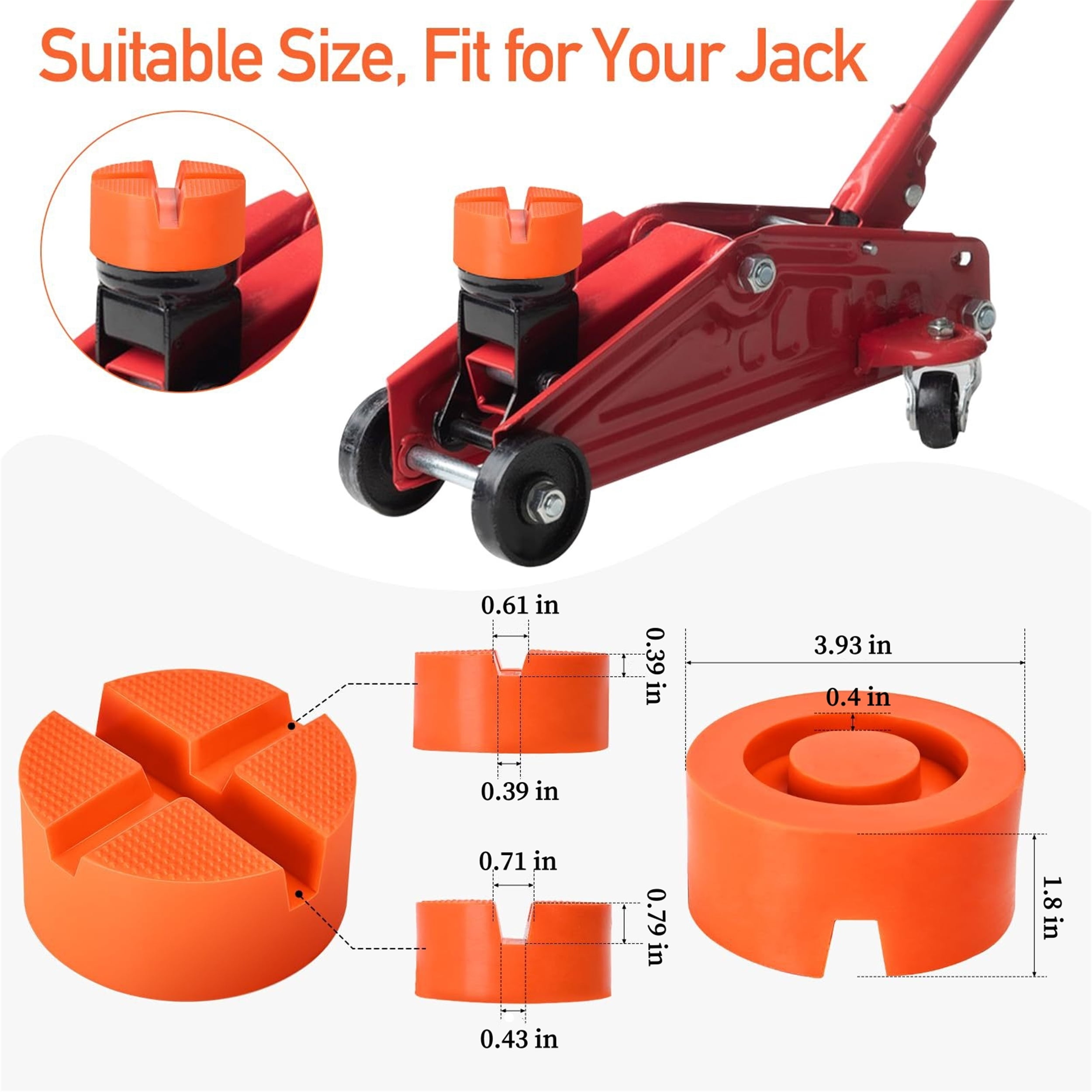 Topboutique Labor Saving Arm Jack Pad Adapter Floor Jack Rubber Pad Universal Jack Pad Adapter Jack Stand Rubber Pinch X-Grooves Pinch Weld Jack Pad Flat Top Jack Adapters, 3.9 x 3.9 x 1.8 in, Orange