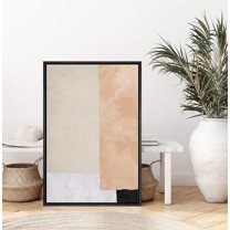 IDEA4WALL Framed Canvas Art Wall Decor Black, White, Coral and Biege Color Block Abstract Brushstroke Oil Painting Minimalism Decorative Elements for Dorm Home Office - 24"x36"