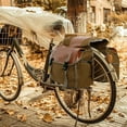 thumbnail image 4 of Canvas Bike Double Pannier Bags Water Resistant Rack Large Pockets Khaki, 4 of 8