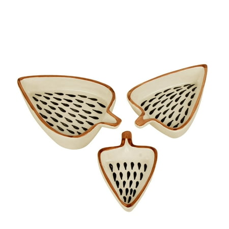 

Leaf Shaped Hand Painted Ceramic Glossy Tray Set Of 3 - White Black Rain Drops | For Serving Cookies Dry Fruits Sweets & Snacks Length – 16 Cm 15 Cm & 12 Cm | Small Platter Set