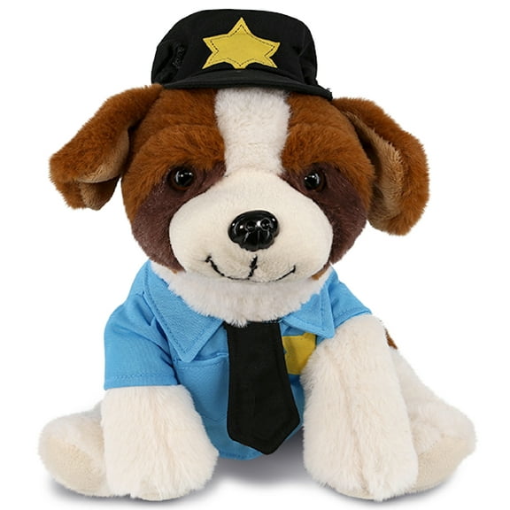 DolliBu St. Bernard Dog Police Officer Plush Toy - Soft Dog Cop Stuffed Animal Dress Up with Cute Cop Uniform and Cap Outfit - Super Soft Farm Life Stuffed Dog Animal - 8 Inches