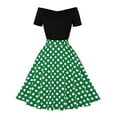 thumbnail image 2 of IBTOM CASTLE Women Off Shoulder Short Sleeve 1950s Retro Vintage Cocktail Party Swing Dress Patchwork 50s Polka Dot Dresses XXL Green, 2 of 6