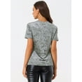 thumbnail image 4 of DARING DIVA Women's Velvet Blouse Tops Crew Neck Short Sleeve T-Shirt XL Grey, 4 of 6