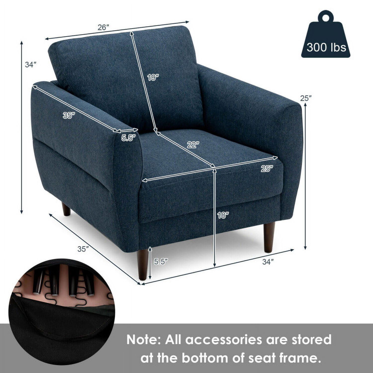 Finihen Upholstered Accent Armchair, Modern Upholstered Accent Chair Single Sofa Armchair, for Living Room, Bedroom, Navy