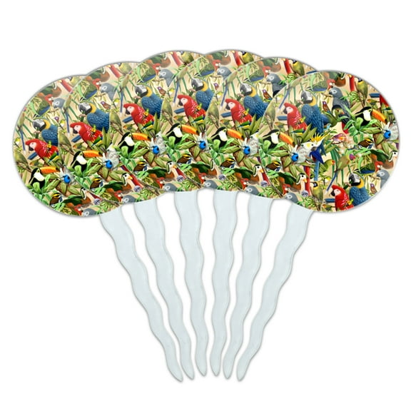 Tropical Birds Parrot Macaw Toucan Pattern Cupcake Picks Toppers Decoration Set of 6