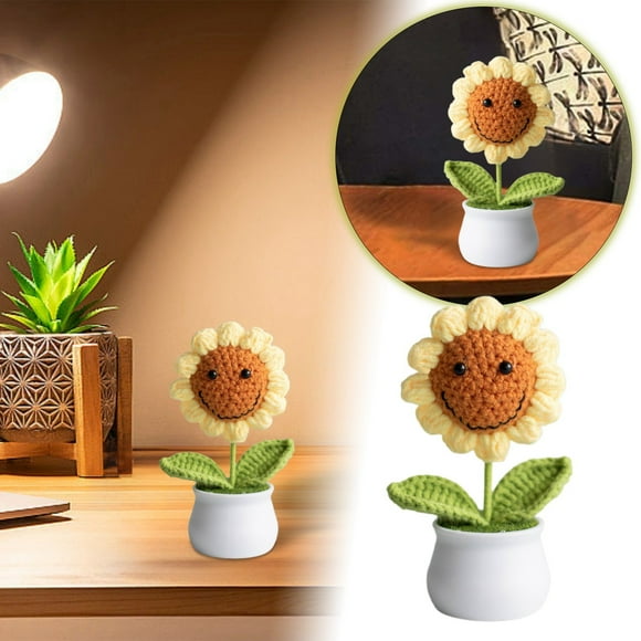 Boreal Craft ! Finished Handmade Knitted Sunflower Potted Knitted Flowers Wool Crochet Bouquet Flowers Ideal For Creating A Cosy Life! Cool Christmas Ornament Hippopotamus Ornament Elegant Christmas