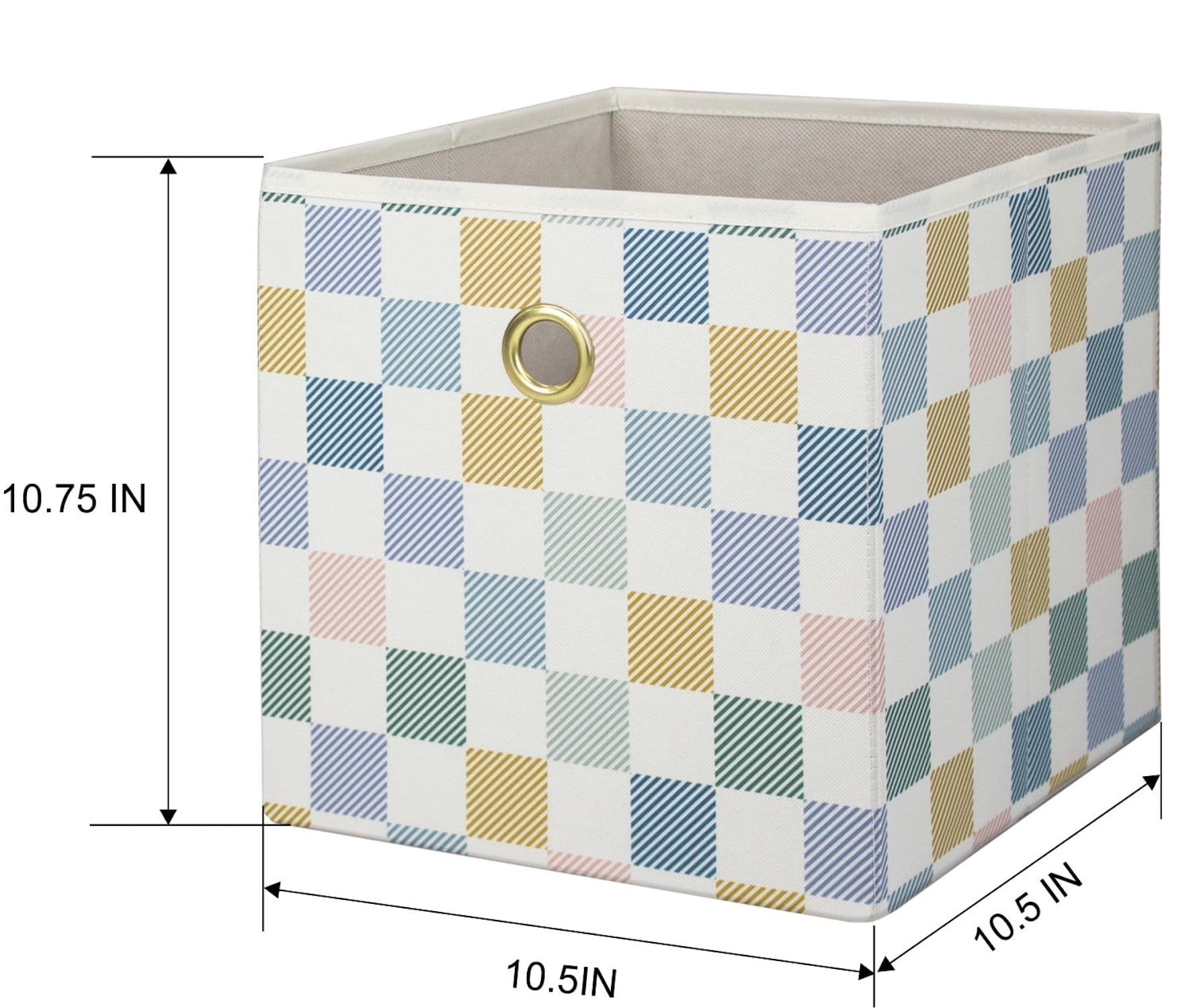 (2 pack) Mainstays Collapsible Fabric Cube Storage Bin, Multi Check, Closet Organizer with Metal Handle, 10.5 Inch