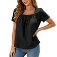 thumbnail image 2 of Square Neck Tops for Women Short Sleeve Casual Pleated Front Lightweight T-Shirts Summer Blouses Beach Vacation Shirt, 2 of 9
