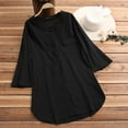 thumbnail image 4 of qILAKOG Women's Cotton Linen Cardigan Long Sleeve Button-Down V-Neck Tops Womens Solid Shirt Women Tunic Tops Ladies Casual Blouses Female T Shirts Solid Work Tops for Women, Black&L, 4 of 5