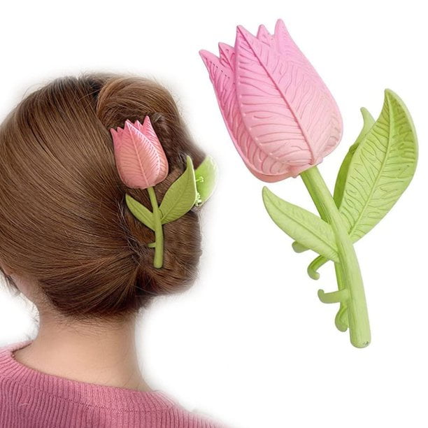 Pinza de pelo de tulipán, pinza de pelo de verano, pinza de pelo rosa, pinza de pelo de tulipán retro, pinza de pelo, accesorios para el cabello para mujeres y niñas (2 piezas) TUNC Sencillez