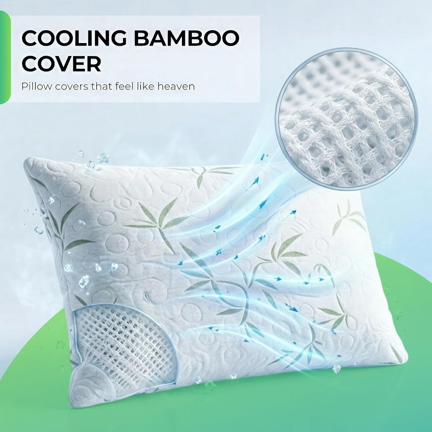 Sacred Thread Rayon Derived from Bamboo Cooling Pillow Filled with 100% Shredded Memory Foam. Adjustable Firmness. Rayon Derived from Bamboo Pillow (White) (1 Pack) (Queen)