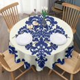 thumbnail image 3 of Blue and White Pioneer Flower Round Tablecloth 60" X 60",Wrinkle Wipeable Table Cloth for Kitchen Dining Room Picnic Patio Party, 3 of 6