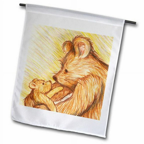 3dRose, Adorable Mother and Baby Bear Hugs facing left Illustration, 12 x 18 inch Garden Flag
