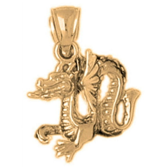 18K Yellow Gold 3D Dragon Pendant - 23 mm
