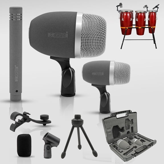 Conga Mic Snare Tom Set Professional XLR Cardioid Unidirectional Condenser Instrument Microphone Kit - CONGO 3XP