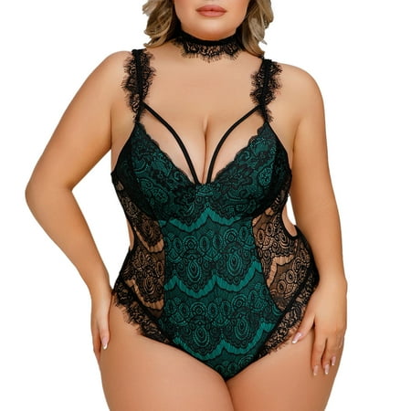

Women Nightgowns V Neck Lace Trim Bodysuit Sleepwear Panties And Stockings Lingerie Rompers for Women plus Size