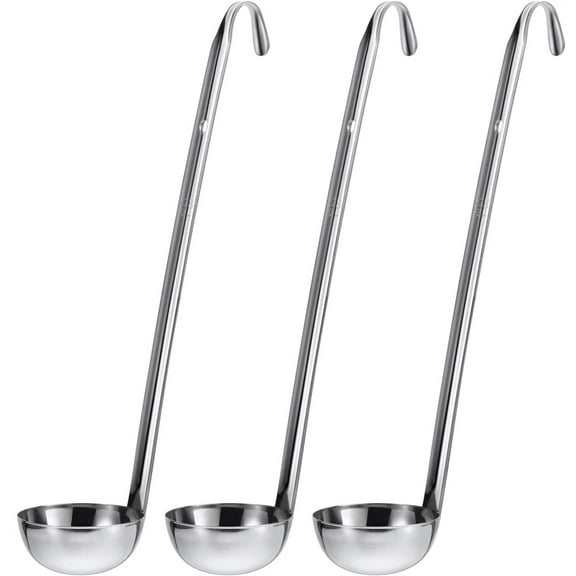 3 Pcs Stainless Steel Soup Ladles with Long Handle,Bexikou Metal Handle Ladles,Kitchen Serving Ladle Accessories for Serving, Cooking, Stirring, Portioning Kitchen Restaurant Accessories(1 oz)