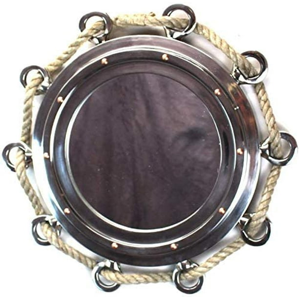 Big Silver Finish Porthole Mirror With Rope Nautical Ships Boat Decor Com Rope Nautical Ships Boat Decor, Extra Large Porthole Mirror