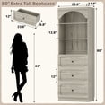 thumbnail image 6 of Aheaplus 80" Arched Storage Cabinet, Tall Bookcase with 3 Drawers & 3 Shelves - Multipurpose Wood Cabinet for Living Room, Kitchen, Office,White Oak, 6 of 8