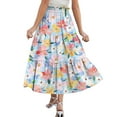 thumbnail image 3 of WTOBBY Boho Floral Summer Maxi Skirt Women's Drawstring High Waisted Long Skirt Lightweight Beach Vacation Skirt Tiered Flowy Pleated Skirt with Elastic Waist,Blue 2XL, 3 of 4