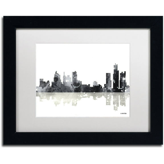 Trademark Fine Art "Boston Mass Skyline BG-1" Canvas Art by Marlene Watson, White Matte, Black Frame