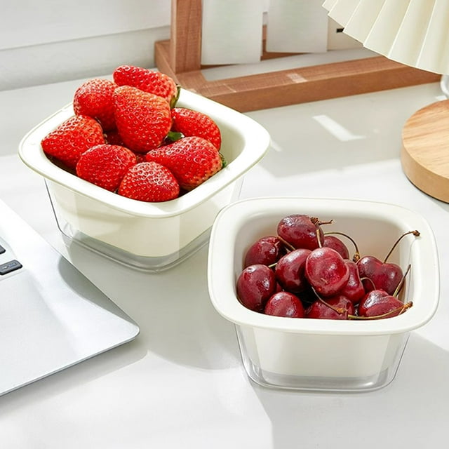 Colador de cocina apilable de doble capa | Cuenco para colar frutas y verduras | Ensaladera de ABS de grado alimenticio | Juego de 1 pieza en blanco, rojo, verde y morado | 14,5 x 14,5 x 7 cm