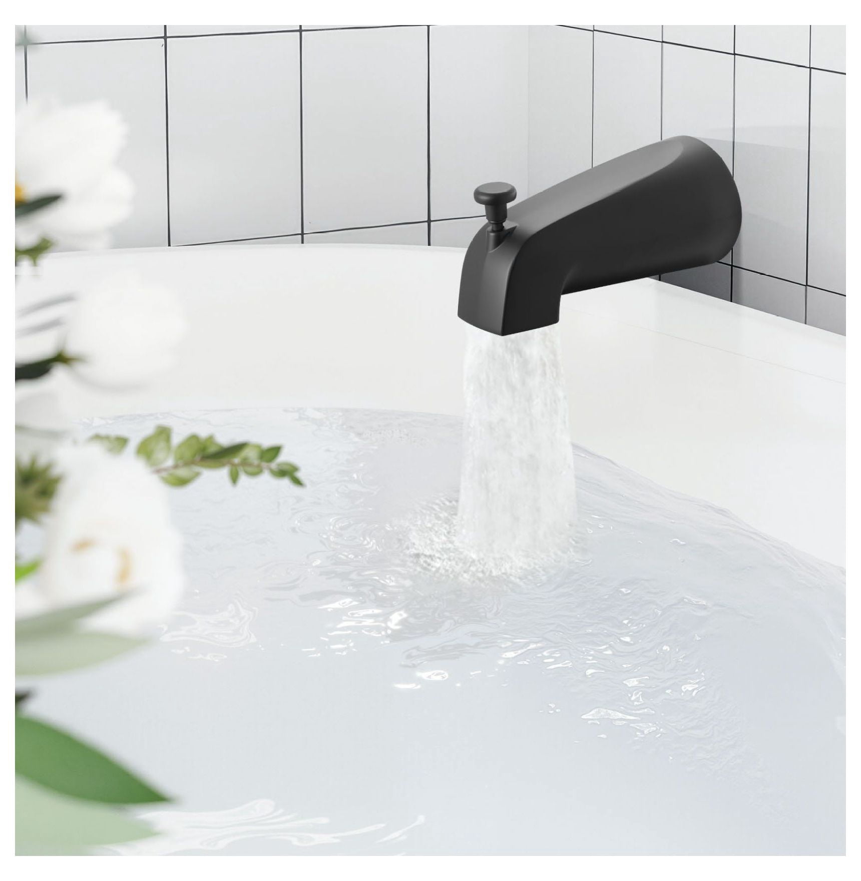Tub & Shower Faucet Set, 4-Inch Rainfall Shower Head, Bathtub Spout, Matte Black