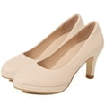 thumbnail image 5 of kkdom Women High Heels Pumps Round Toe Classic Platform Pump Beige Size 5.5, 5 of 7