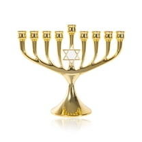 BRTAGG Hanukkah Menorah Upgrade Cups with Built-in Pins, Star of David Candle Holders 9 Branches Gold Plated Candlesticks Jewish Gifts (7.28" Tall)