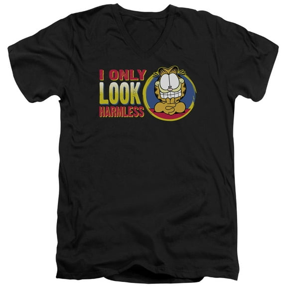 Garfield I Only Look Harmles S/S Adult V-Neck T-Shirt Black