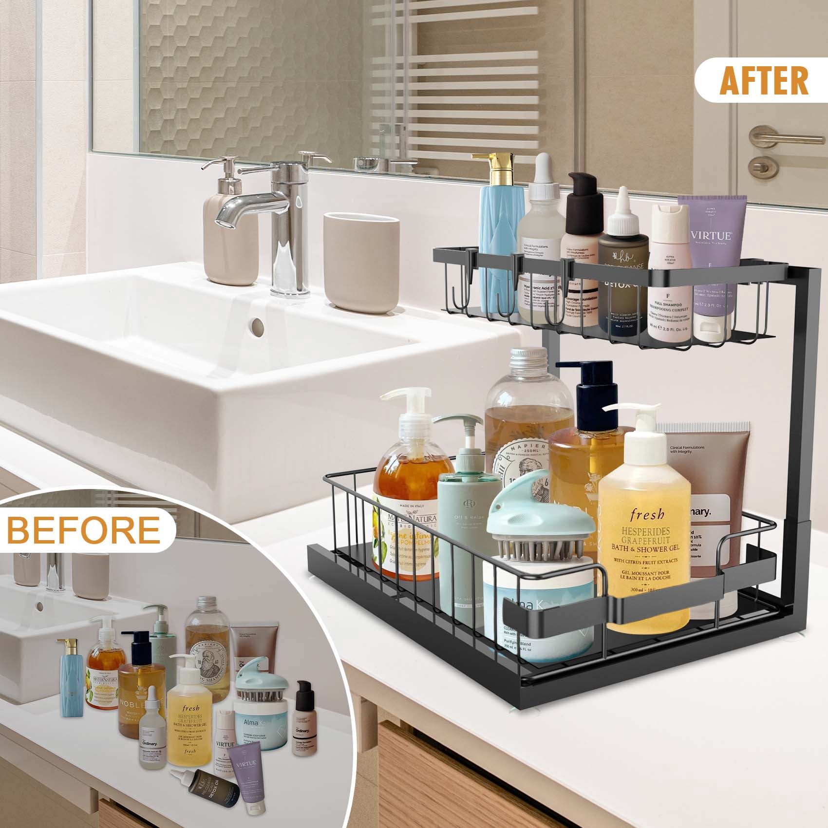 Lnrkai Under Sink Organizer and Storage, Pull Out Bathroom Cabinet Organizer, Multi-Purpose Storage Shelf for Kitchen Cabinet