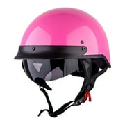 1Storm Motorcycle Half Face Helmet Mopeds Scooter Pilot with retractable Inner Smoked Visor HKY205V, Glossy Pink