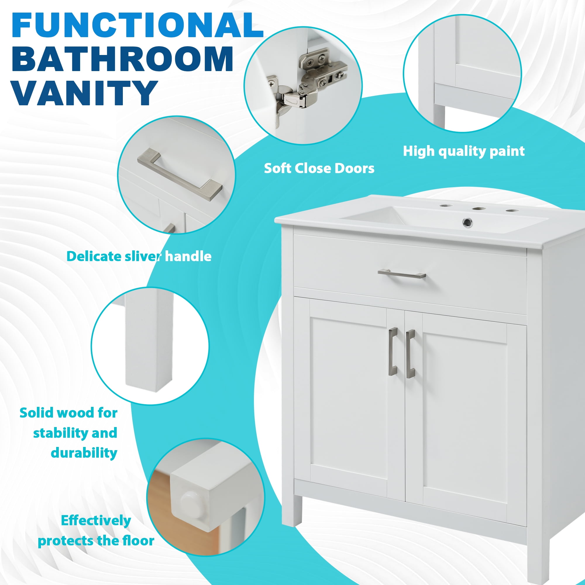 Euroco 30-Inch Bathroom Vanity with Ceramic Sink and Ample Storage - The Perfect Choice for Small Bathrooms