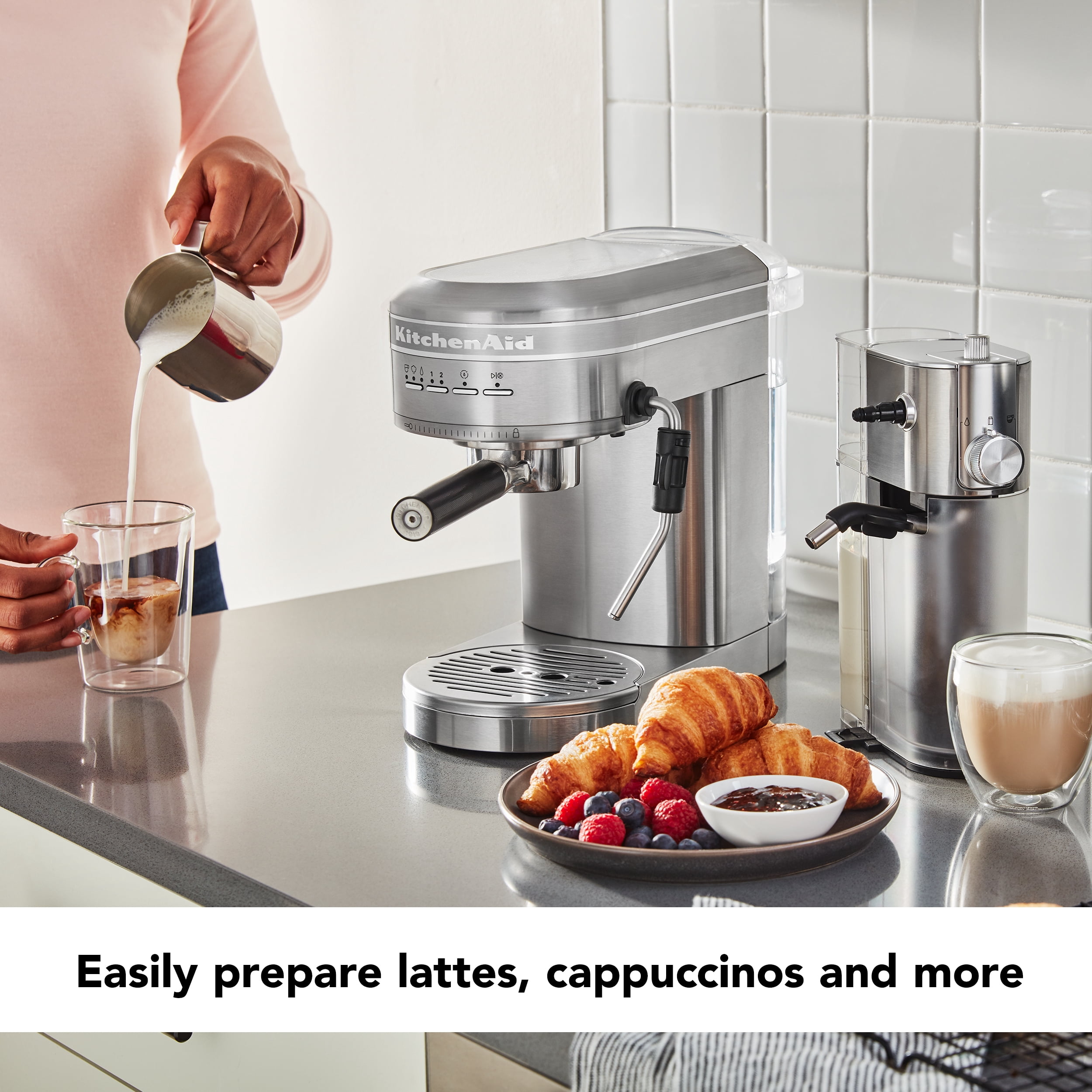 KitchenAid Metal Semi-Automatic Espresso Machine and Automatic Milk Frother Attachment Bundle