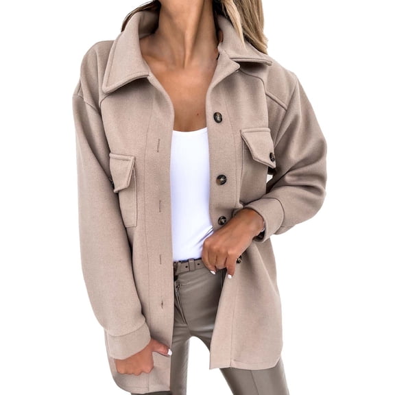 Women's Wool Blend Jacket, Thickened Lapel Collar Single Breasted Longline Coat with Belt, Oversized Fit for Fall Winter Warmth and Casual Street Style-Beige