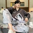 thumbnail image 3 of Pijama de manga larga para hombre, conjunto de ropa de dormir de algodón con estampado japonés, cárdigan de fiesta, otoño, 3 of 4