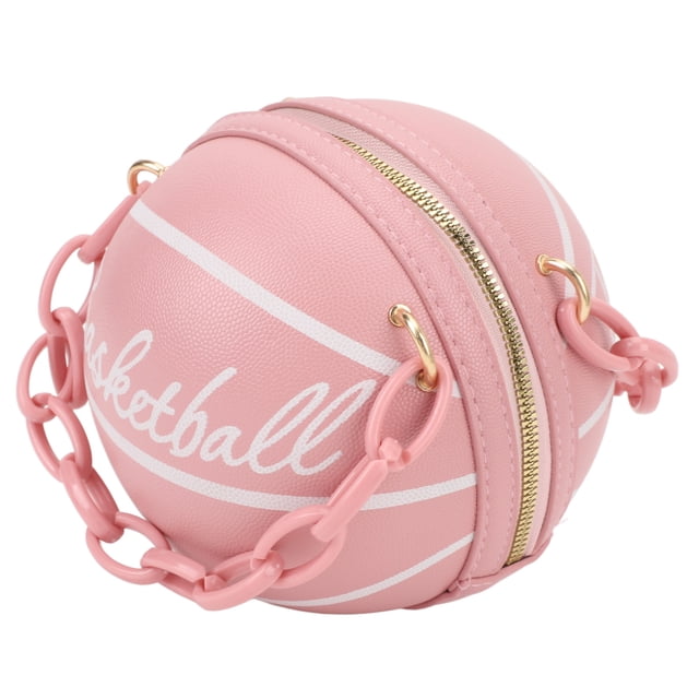 Basketball Shape Shoulder Bag PU Leather for Women Girls Multifunctional Use with Large Capacity Top Zipper Closure for Daily Items