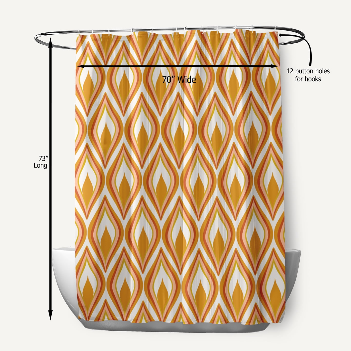 Simply Daisy 70" W x 73" L Feathers Polyester Shower Curtain, Golden Mustard [1 Ct]