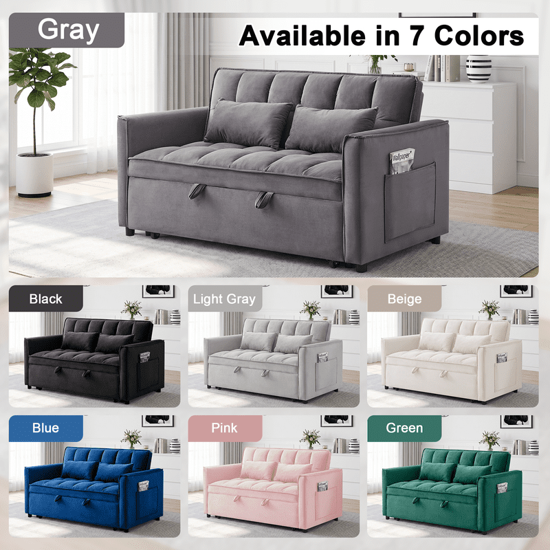 Gewnee 53 inch Convertible Sleeper Sofa Bed,Pull Out Loveseat Couch with Storage Pocket for Living Room,Apartment,Black02
